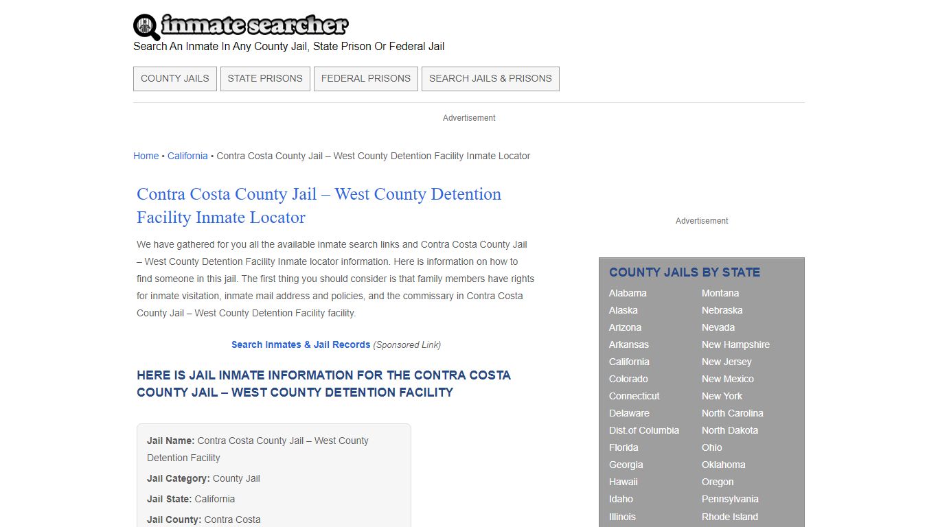 Contra Costa County Jail - West County Detention Facility Inmate ...