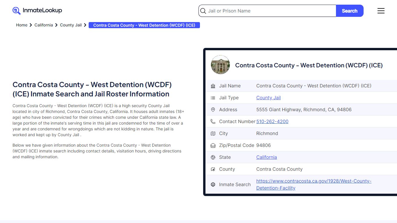 Contra Costa County - West Detention (WCDF) (ICE) Inmate Search ...